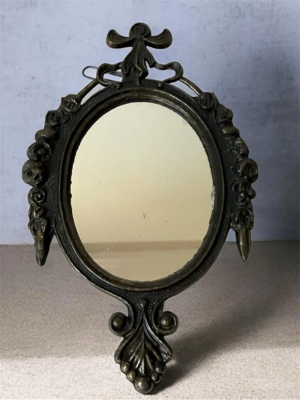 Ornate Oval Decorative wall Mirror in Dark Bronze Finish made in Italy
